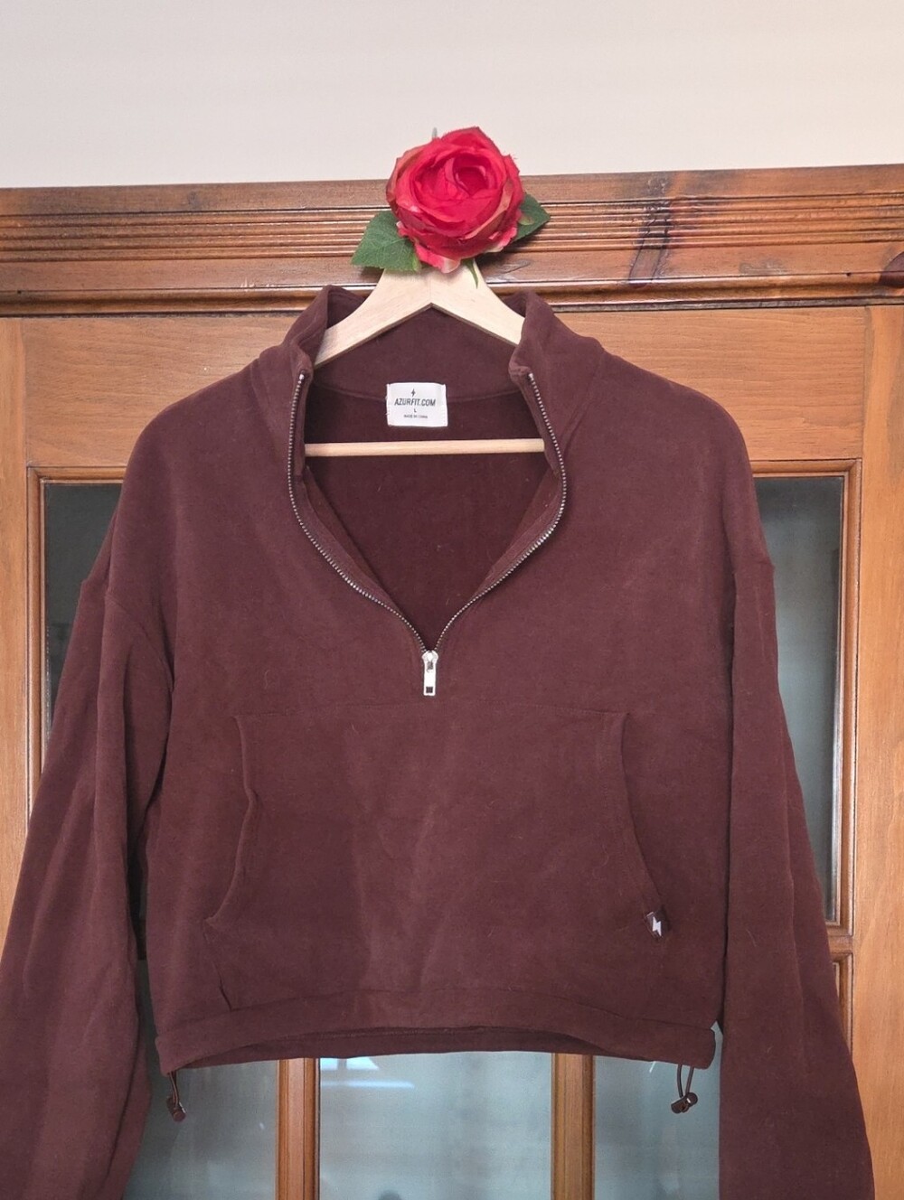 Azur Fit - Blsck Coffee Quarter-Zip Cropped Pullover Size L